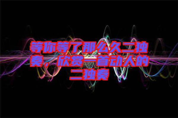 等你等了那么久二獨(dú)奏，欣賞一首動(dòng)人的二獨(dú)奏