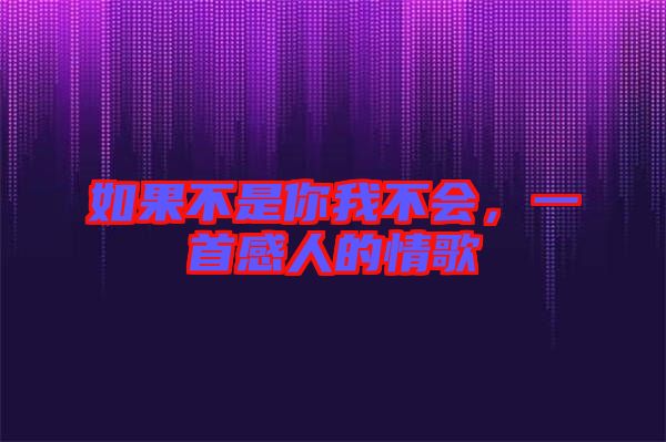 如果不是你我不會，一首感人的情歌