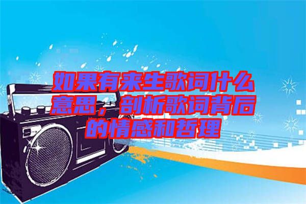 如果有來生歌詞什么意思，剖析歌詞背后的情感和哲理